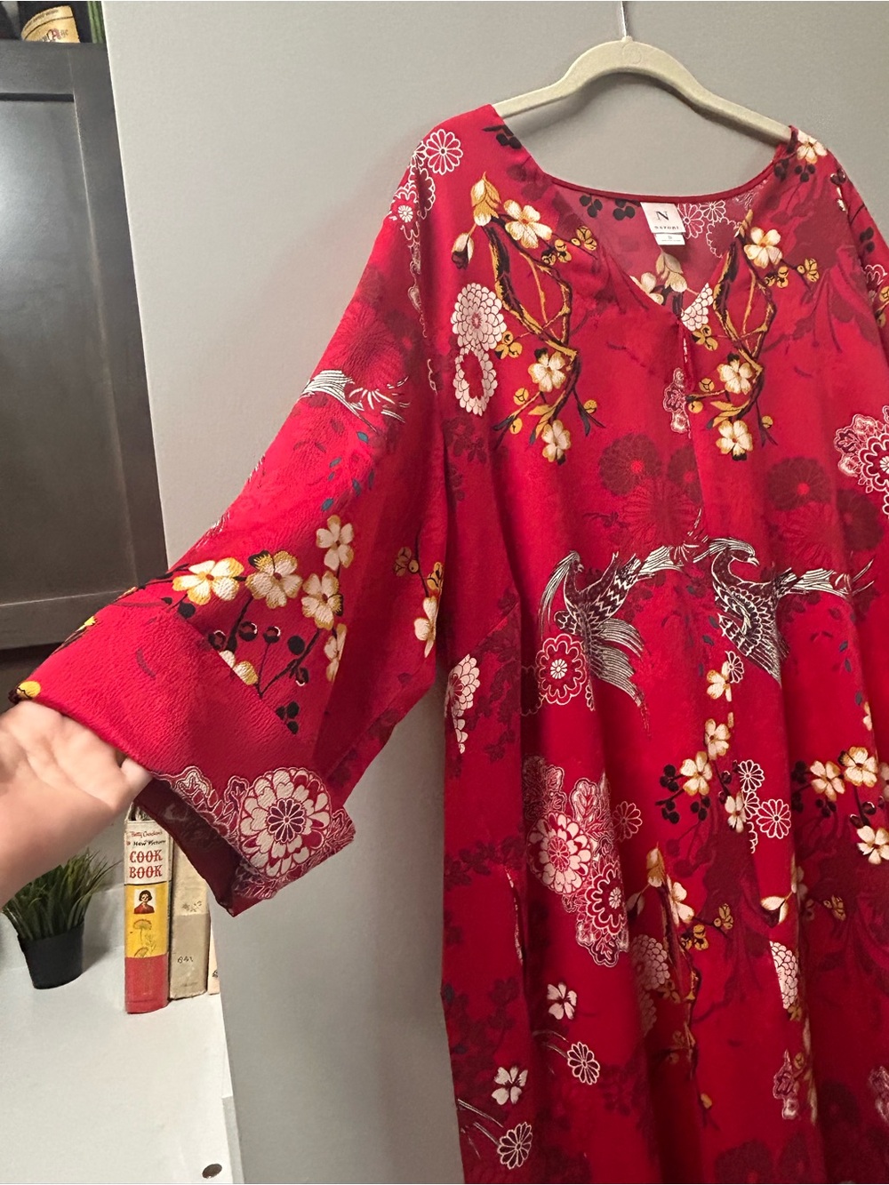 Natori Floral Half Zip Caftan Red 2X - Picture 4 of 15